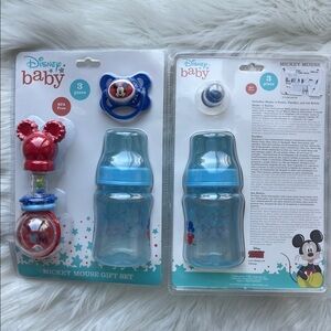 🆕 Disney Baby Mickey Mouse Gift Set Baby Bottle Rattle Pacifier Blue Red